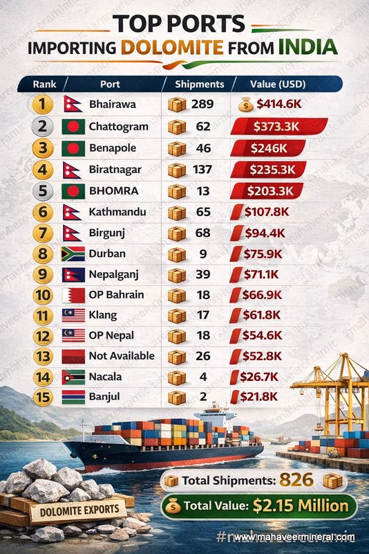 Top ports importing dolomite from india